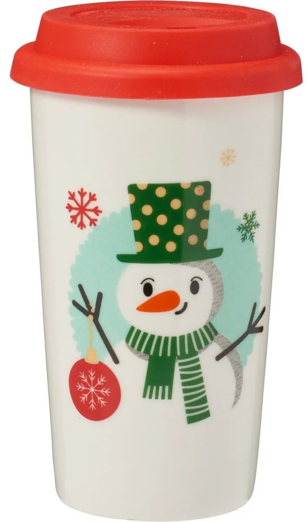 Cana de ceramică cu capac Om de zăpadă 400 ml