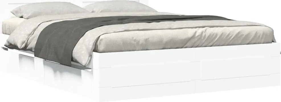 vidaXL Cadru de pat cu tăblie, alb, 150x200 cm, lemn prelucrat