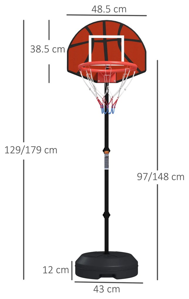 SPORTNOW Coș de Baschet și Stâlp cu Tablă de Darts Magnetică cu Săgeți, Coș de Baschet Reglabil în Înaltime, 38,5x48,5x179 cm, Negru | Aosom Romania