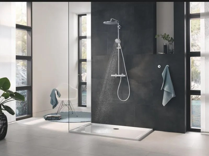 Sistem de dus Grohe Rainshower SmartActive, termostat, aparent, 310 mm, anti-calcar, anti-oparire, crom - 26647000