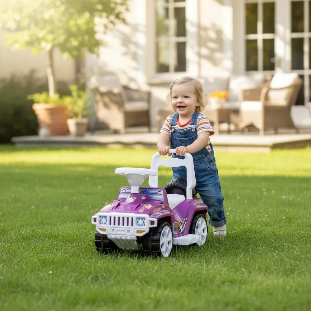 Masinuta copii si bebe NOVOKIDS™ My first SUV Car XXL , Lungime 85 cm, Maner de impins pentru parinti detasabil, Functie trotineta fara pedale,