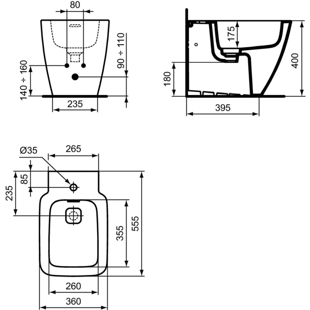 Bideu stativ Ideal Standard Strada II back to wall alb lucios