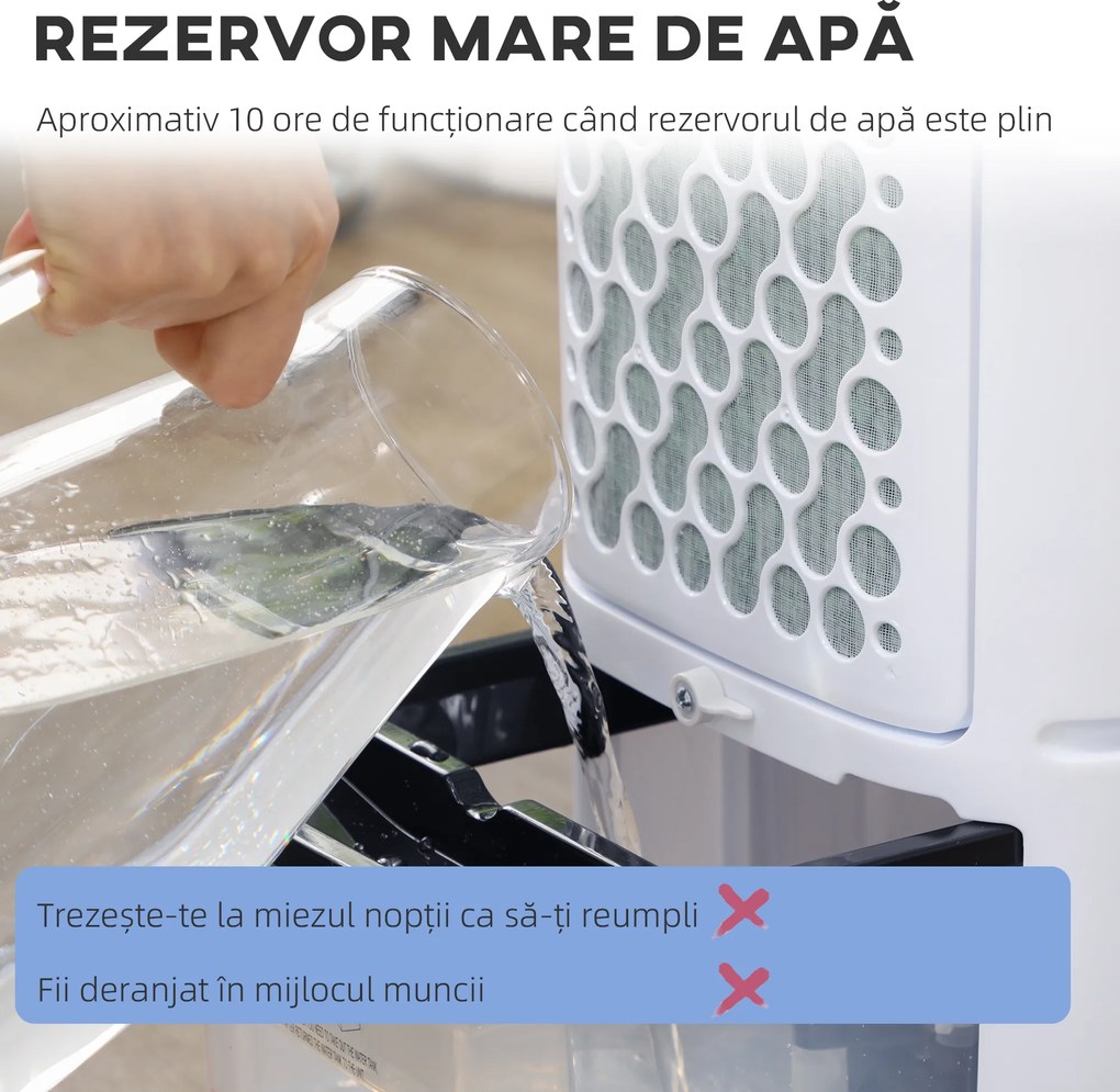 HOMCOM Răcitor Evaporativ 3-în-1, Ventilator, Umidificator cu Gheață și Dezumidificator, 3 Viteze, 3 Moduri și Telecomandă, Timer 12 Ore, 65W din ABS, 24.5x27x60 cm, Alb | Aosom Romania