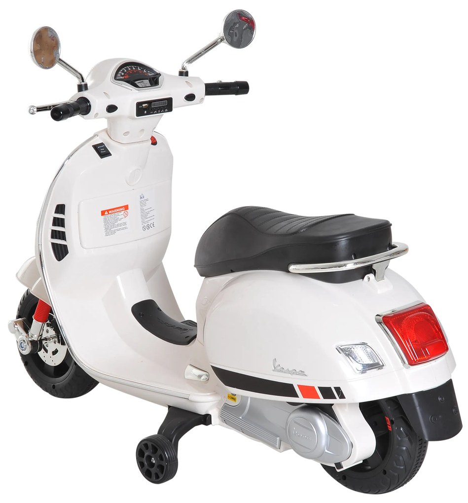 HOMCOM Motocicletă Electrică pentru Copii, 6V cu Muzică, Lumini și Sunete, 102x50,5x75,5 cm, Alb | Aosom Romania