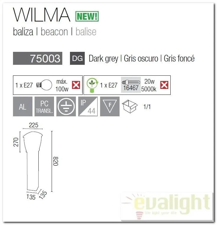 Stalp exterior inaltime 82cm IP44 Wilma 75003