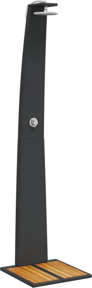 vidaXL Duș de exterior, negru, 55x60x224 cm, poliratan și lemn acacia