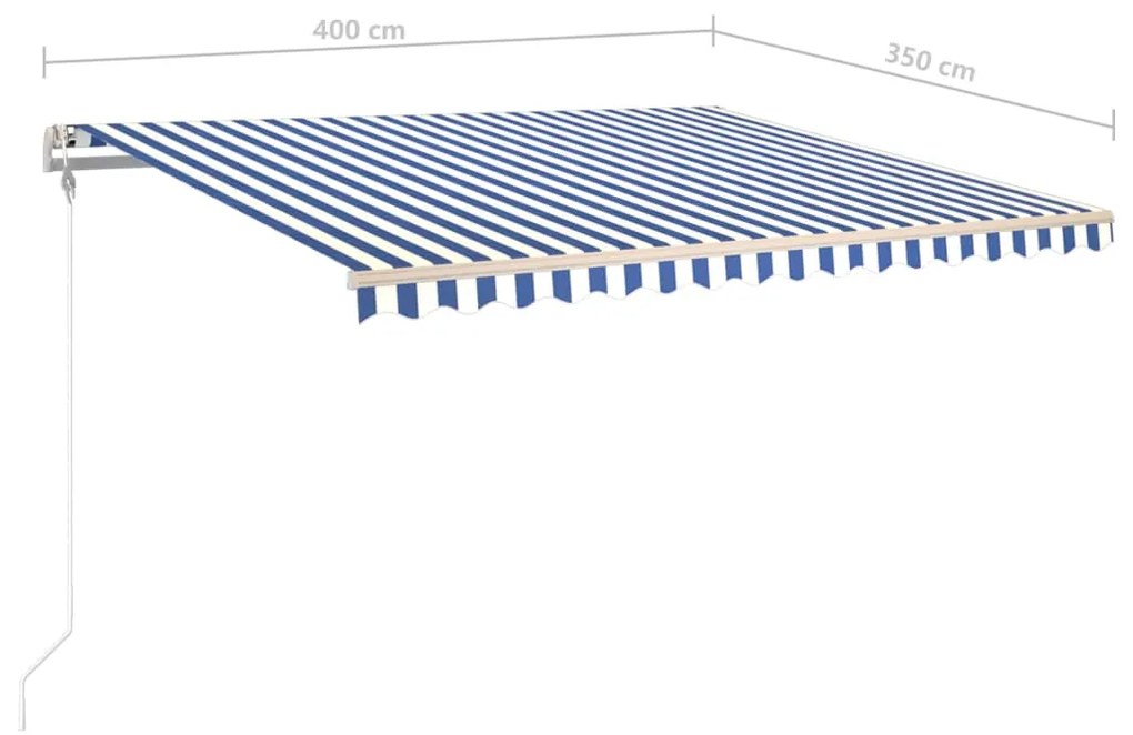 Copertina retractabila manual cu stalpi, albastru alb, 4x3,5 m Albastru si alb, 4 x 3.5 m