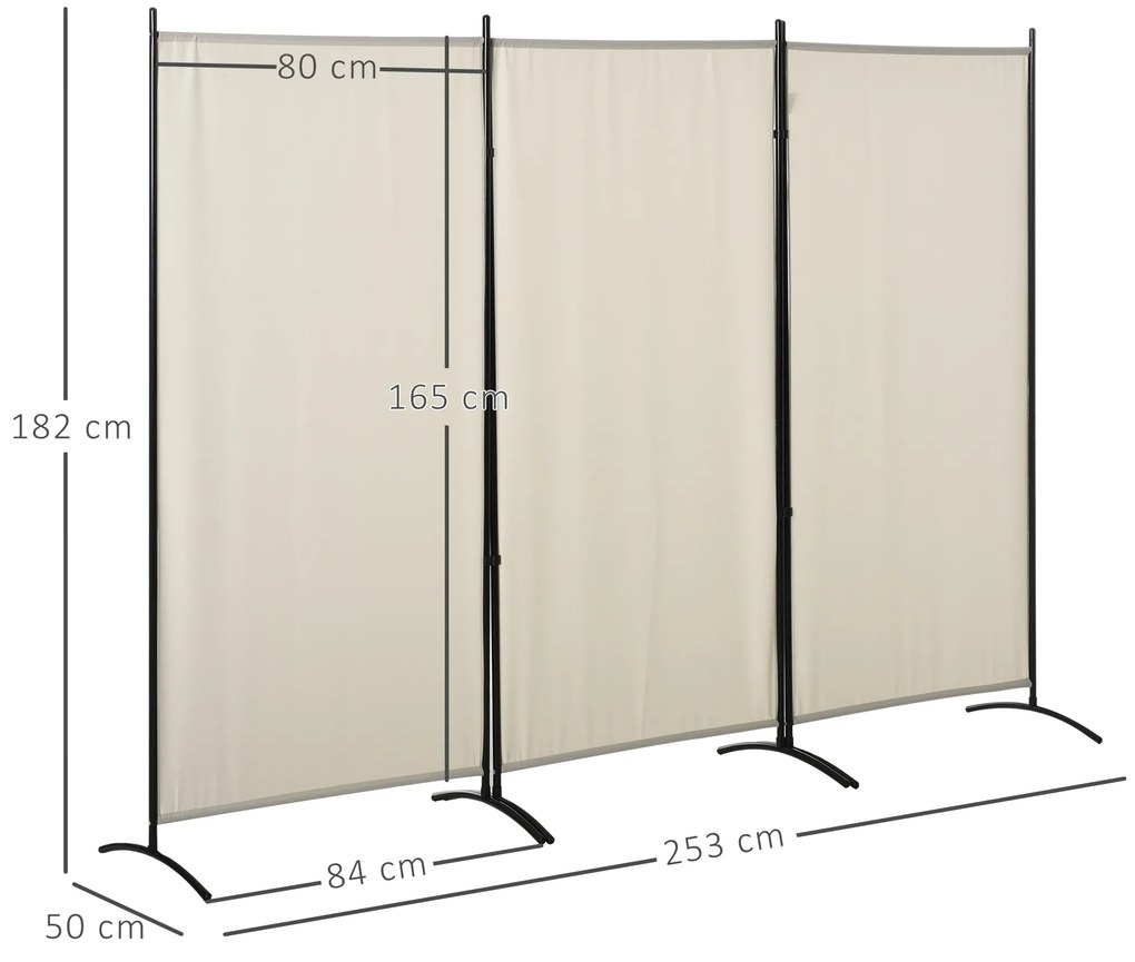 HOMCOM Paravan interior cu 3 panouri, separeu pliabil pentru spatii din metal si poliester, 253x50x182cm, bej | Aosom Romania