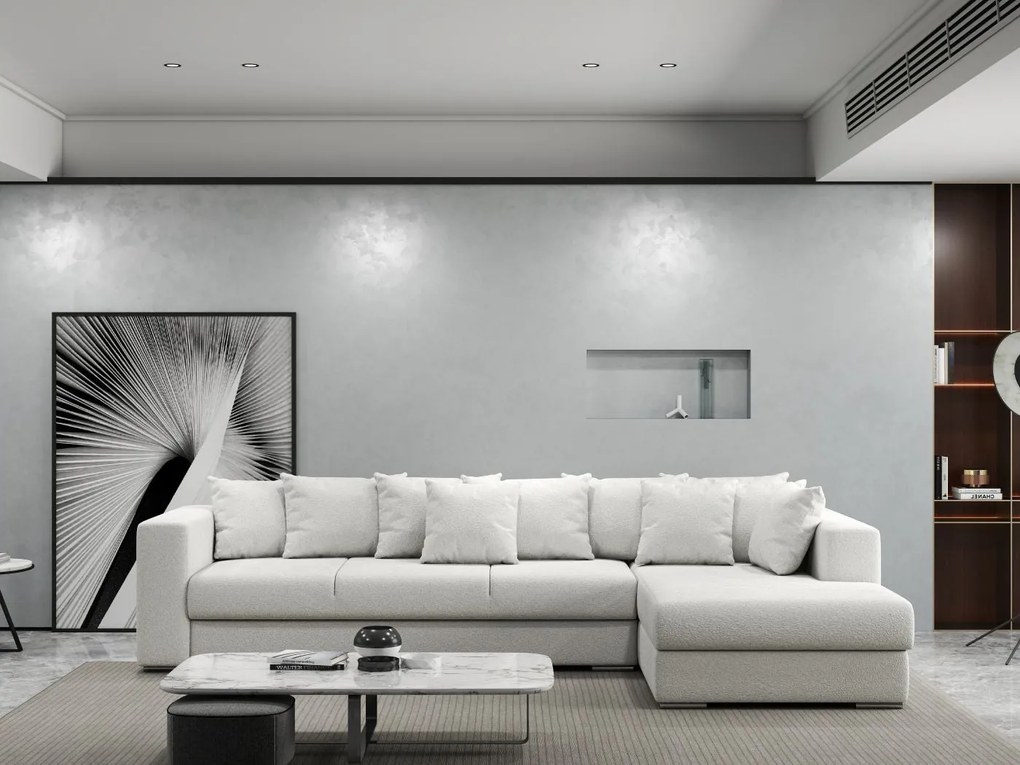 Colțar extensibil dumonde cu ladă de depozitare si sezut confortabil din spuma high-density, Gloria Euphoria Ivory II 320x183 cm