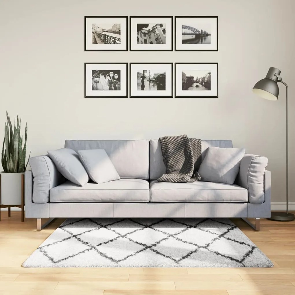 vidaXL Covor pufos &quot;PAMPLONA&quot; fire înalte negru/crem modern 120x120 cm