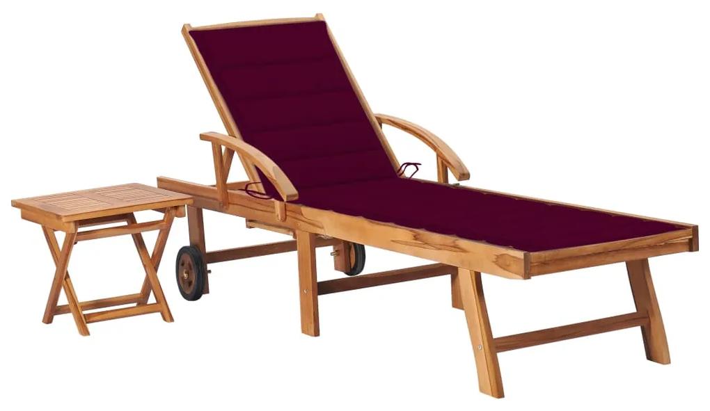 3063030 vidaXL Șezlong cu pernă și masă, lemn masiv de tec