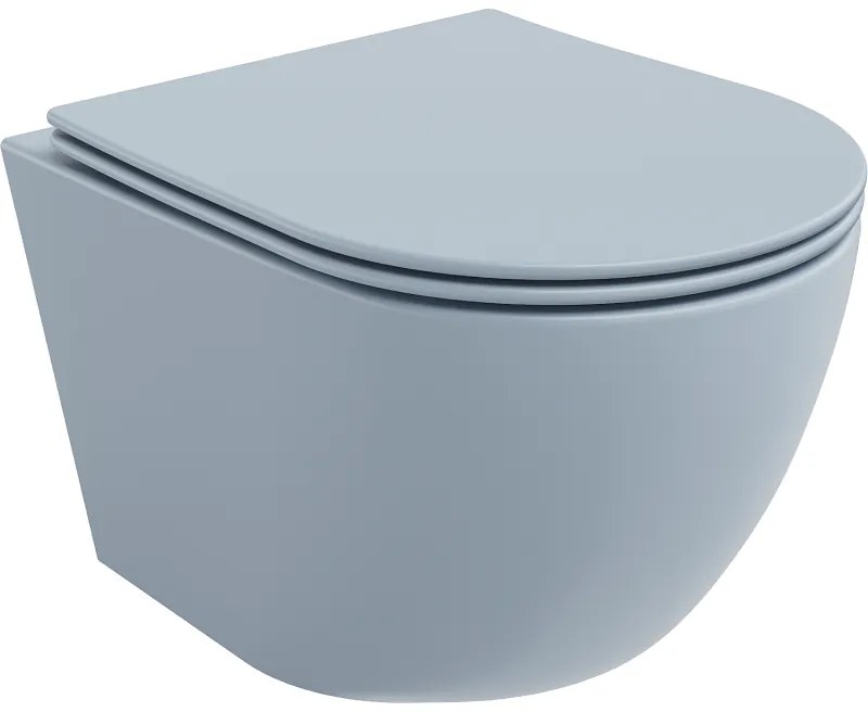 Mexen Lena vas de toaletă Rimless cu capac slim cu închidere lentă, duroplast, Gri albastru mat - 30224069