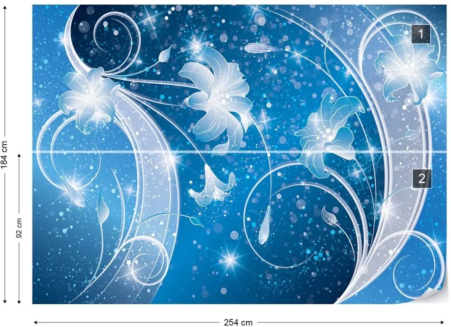GLIX Fototapet - Luxury Ornamental Floral Design Blue Vliesová tapeta  - 254x184 cm