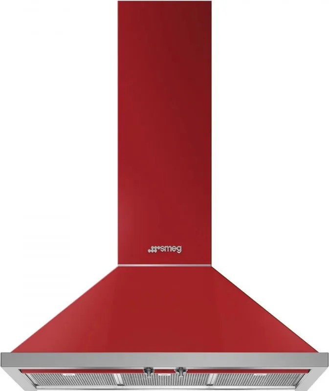 Hota decorativa SMEG Portofino KPF9RD, 275 W, A+, 781 m³/h, 3 viteze, 3 filtre, Supapa, Otel inoxidabil, LED, Rosu