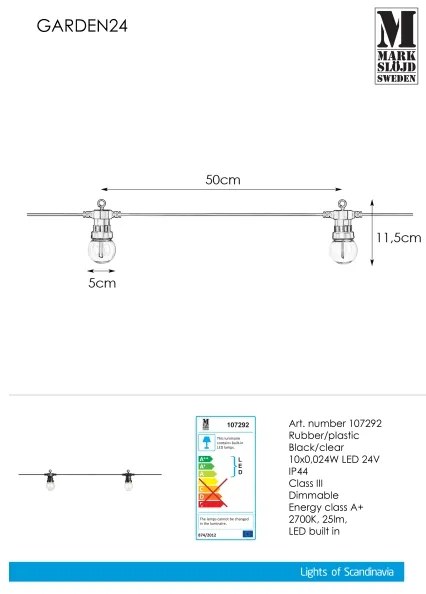 Lanț LED decorativ de exterior Markslöjd 107292 GARLAND GARDEN 10xLED 5,5m IP44
