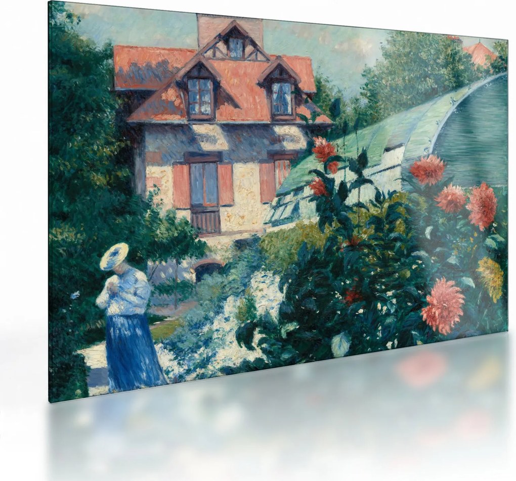 Tablou pe sticlă - Gustave Caillebotte, Dahlias, Garden at Petit Gennevilliers, reproducere (70x50 cm)