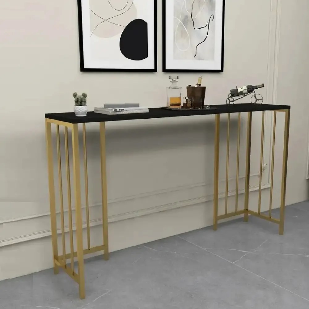 Masa Bucătărie Tip Bar, Auriu &amp; Negru, 150x35x90 cm