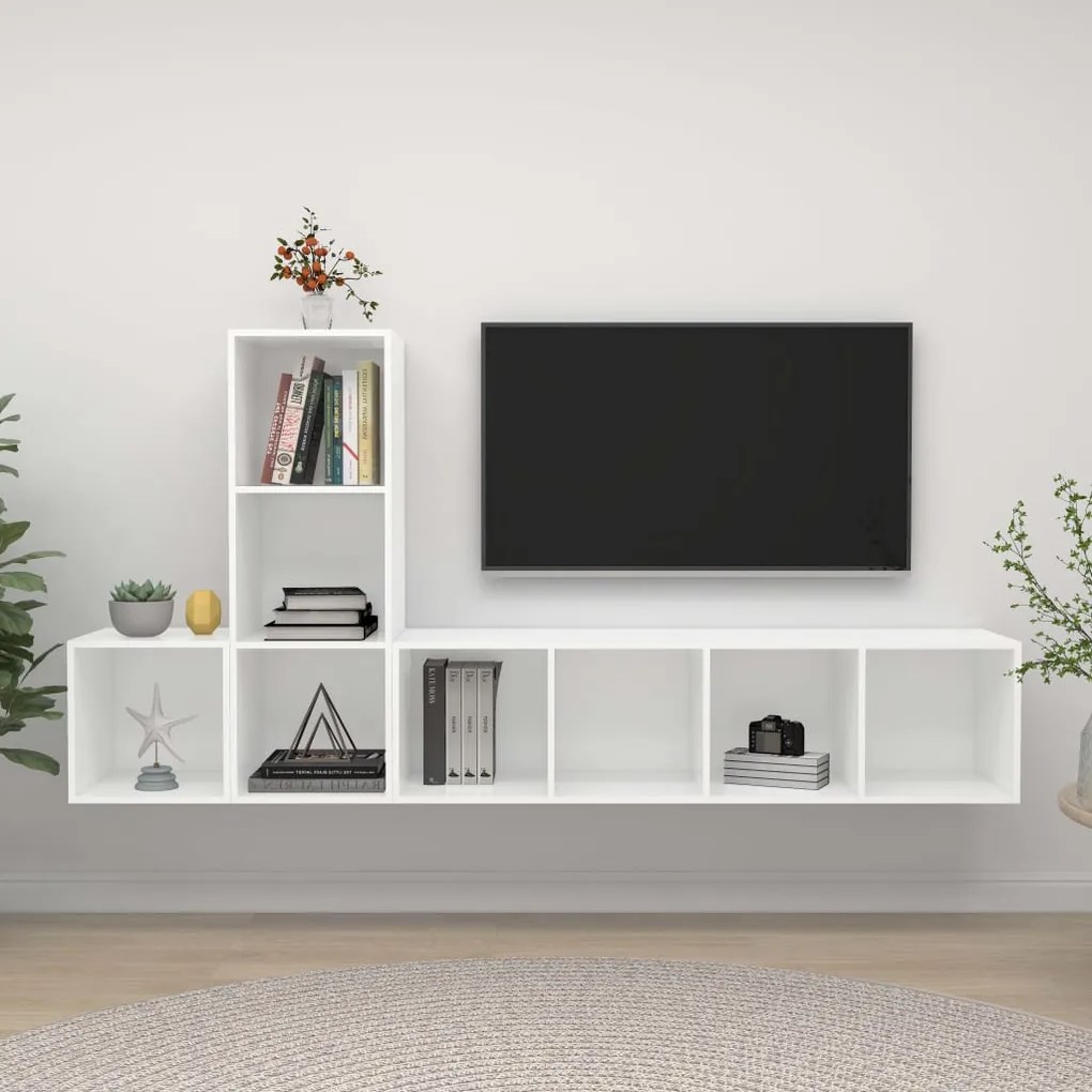 vidaXL Set de dulapuri TV, 3 piese, alb, lemn prelucrat