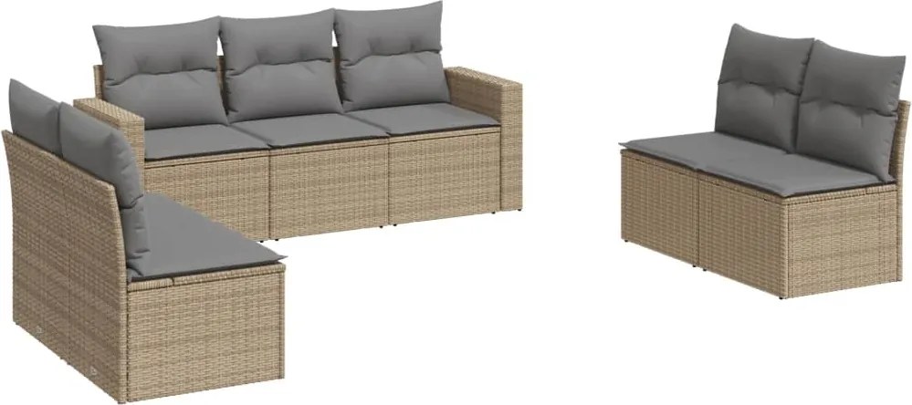 vidaXL Set canapele de grădină, 7 piese, cu perne, bej, poliratan
