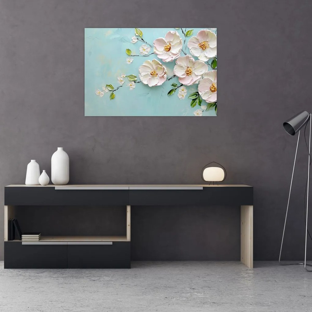Tablou - Flori pe fundal albastru (90x60 cm)
