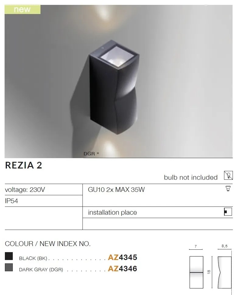 Aplica de perete exterior moderna IP54 REZIA 2 DGR