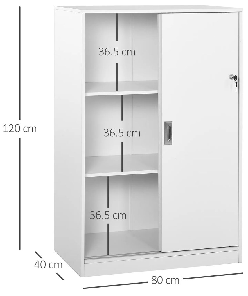 HOMCOM Dulap pentru birou cu 3 rafturi si 2 chei de siguranta, mobilier pentru birou din PAL, 80x40x120 cm, alb