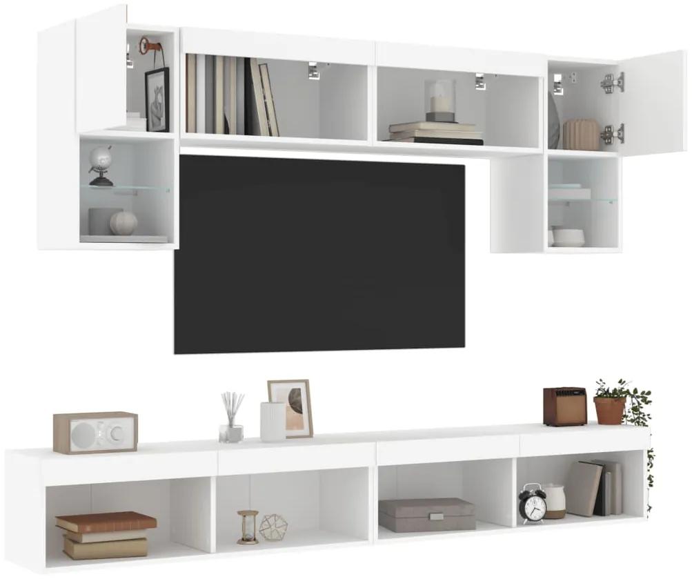 3216704 vidaXL Unități de perete TV cu LED-uri, 6 piese, alb, lemn prelucrat
