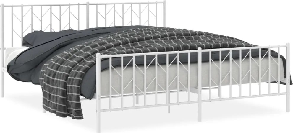 vidaXL Cadru pat metalic cu tăblie de cap/picioare , alb, 183x213 cm