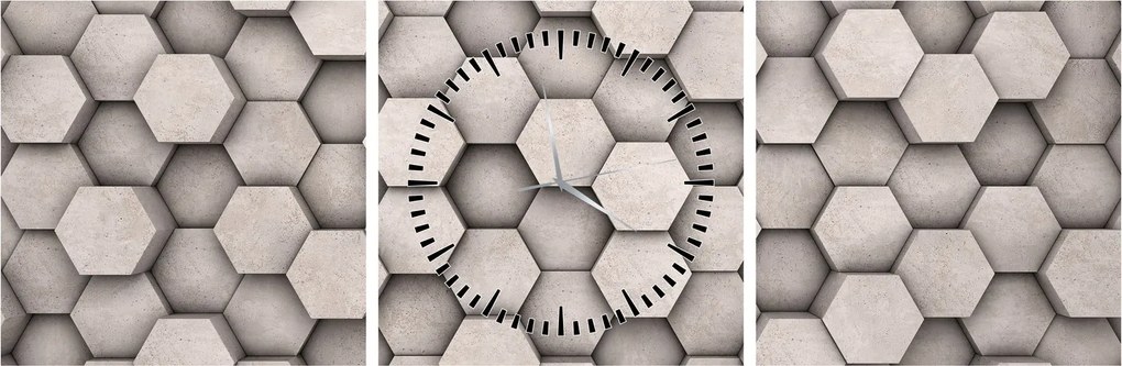 Tablou - Hexagoane design beton (cu ceas) (90x30 cm)