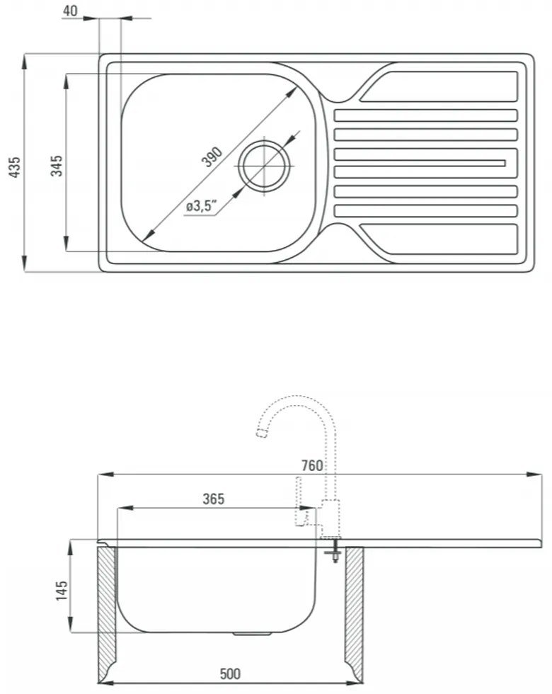 Set chiuveta bucatarie inox cu picurator si baterie inalta Deante, Legato 113