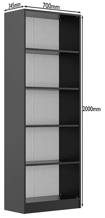 Dulap Biblioraft Mobiref cu 4 Polite pentru Depozitare , 70 x 34,5 x 200 cm, PAL Negru 18 mm