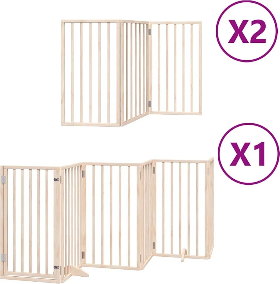 vidaXL Poartă de câini pliabilă cu ușă, 12 panouri, 600 cm, lemn plop