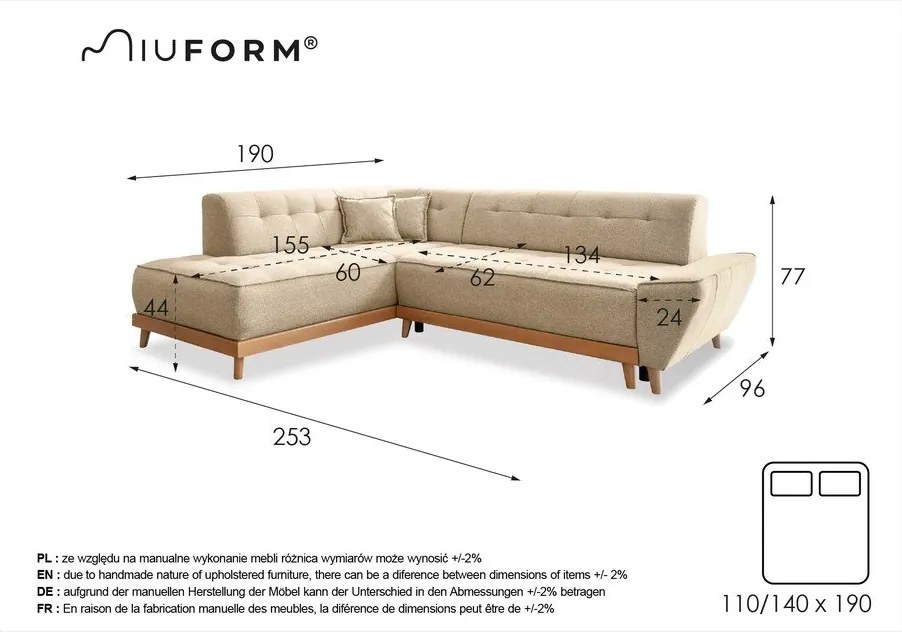 Colțar extensibil cu șezlong pe partea stângă Miuform Dazzling Daisy L, gri închis