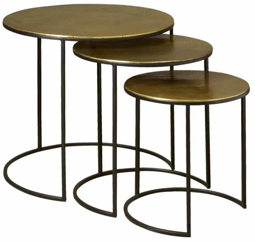 Set de 3 masute laterale Renew din alama cu aspect vechi de la 42 cm