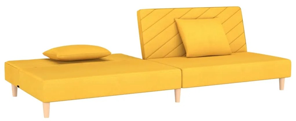 Canapea extensibila 2 locuri, 2 pernetaburet, galben, textil Galben, Cu scaunel pentru picioare