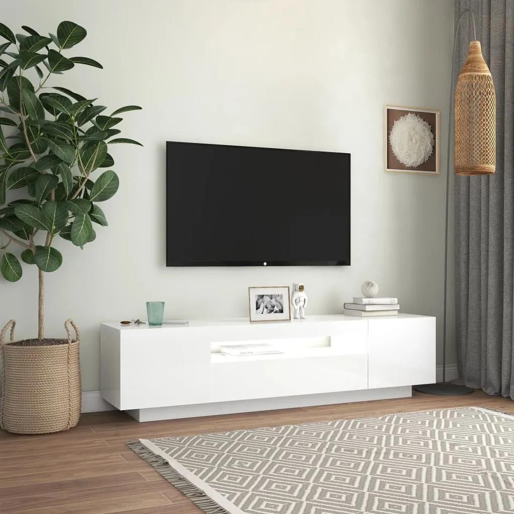 Comoda TV cu lumini LED, alb extralucios, 160x35x40 cm 1, Alb foarte lucios