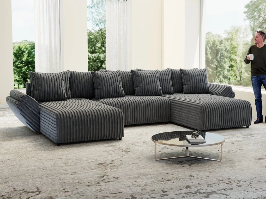 Colțar extensibil dumonde cu ladă de depozitare si sezut confortabil din spuma high-density, Berlin U Ambience Grey 380x180 cm