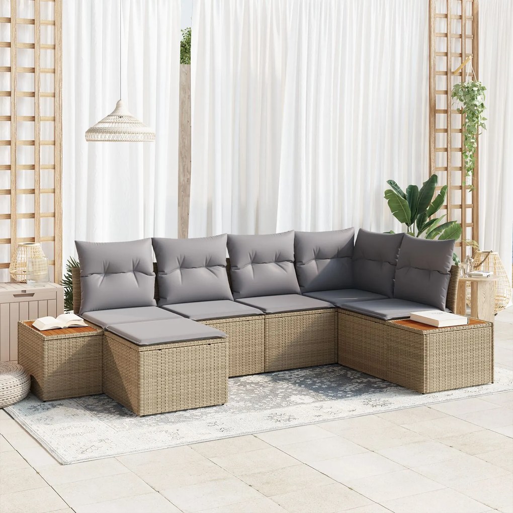 vidaXL Set de Canapea Grădină de 6 Piese cu Pernuțe Bej Ratan Polimer Acacia
