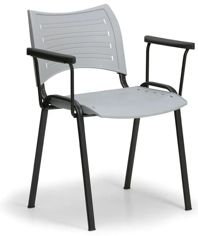 Scaun plastic SMART - picioare negre cu cotiere, gri