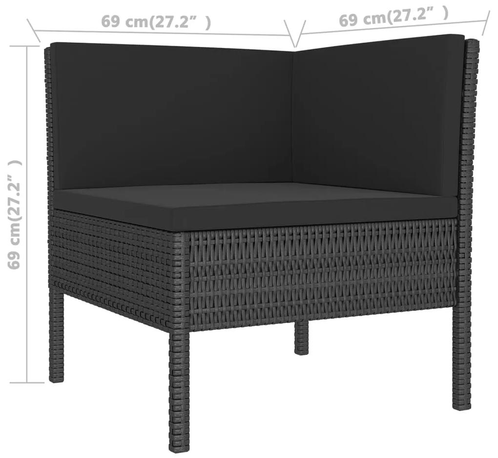 Set mobilier de gradina cu perne, 12 piese, negru, poliratan 4x colt + 7x mijloc + suport pentru picioare, 1