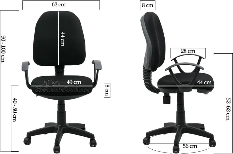 Scaun birou OFF 326 – Confort ergonomic, design simplu, tapițerie textilă, negru