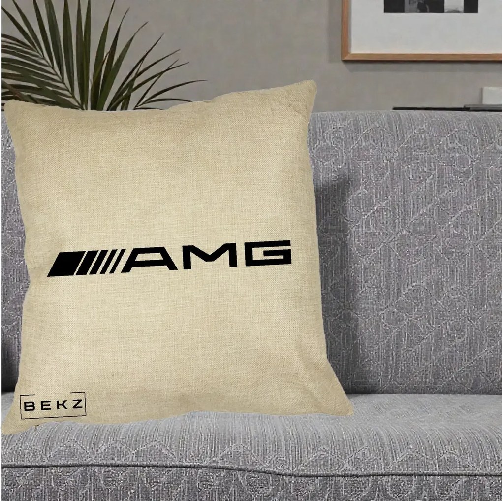 Perna Personalizata cu emblema Mercedes-AMG, 40x40 cm, Crem, Husa Detasabila, Perna Inclusa, BEKZ®
