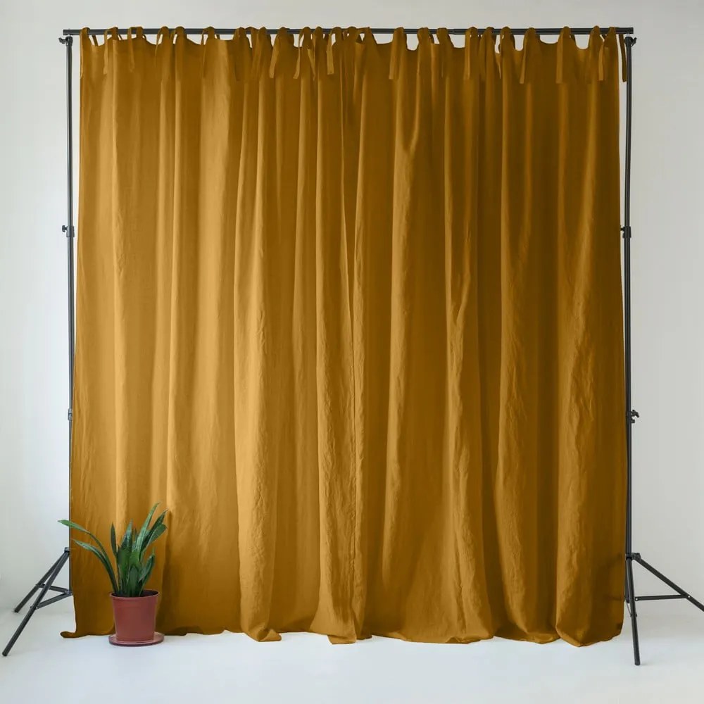 Draperie galben ocru-maro din in 140x300 cm Bronze – Linen Tales