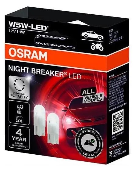 Set 2x LED bec auto NIGHT BREAKER W2.1x9.5d/1W/12V 5700K - Osram