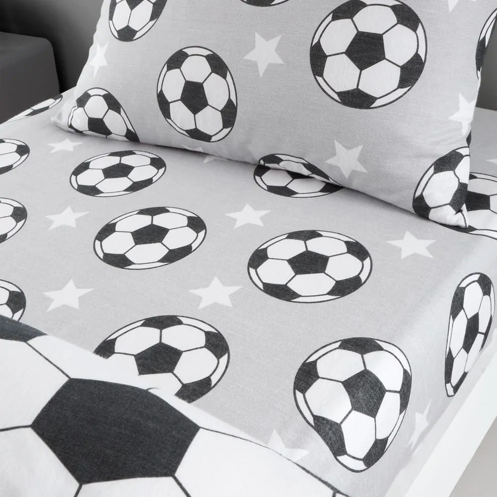 Cearceaf pentru copii gri din flanelă pentru pat dublu cu elastic 135x190 cm Football Stars – Catherine Lansfield