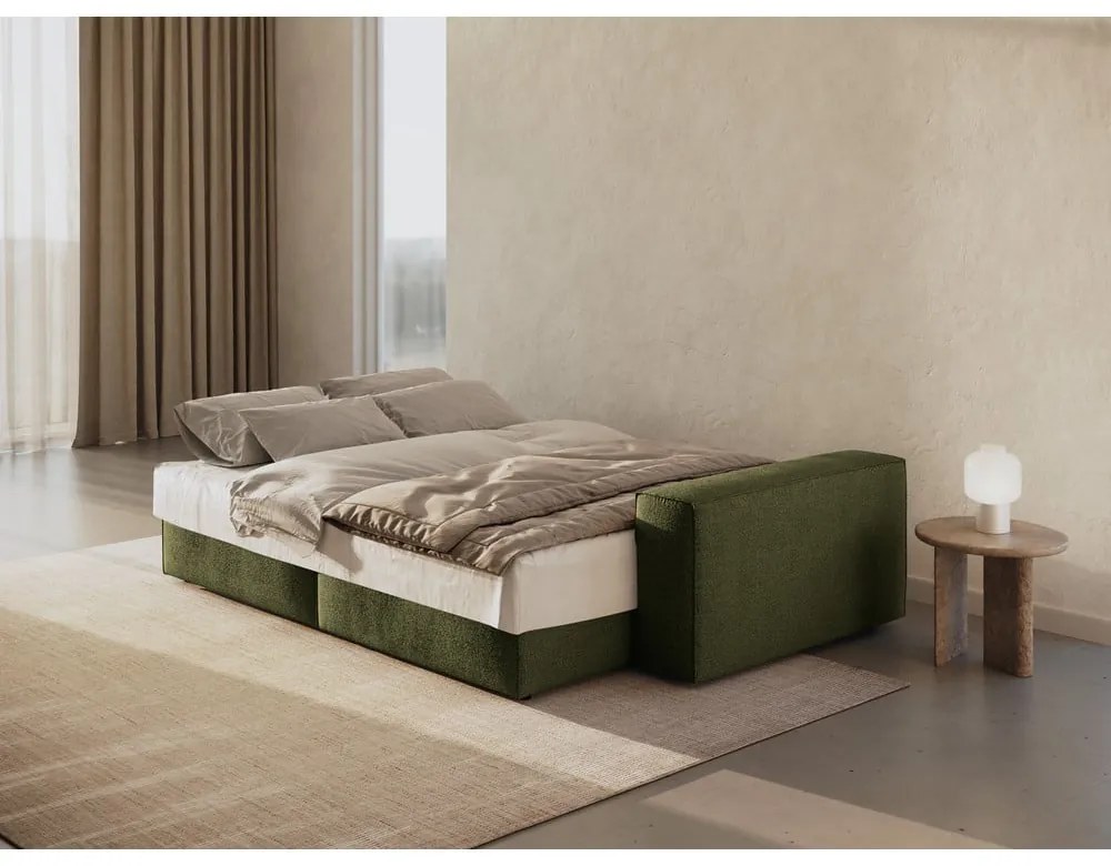 Canapea verde-închis extensibilă cu tapițerie din țesătură bouclé 247 cm Jodie – Micadoni Home