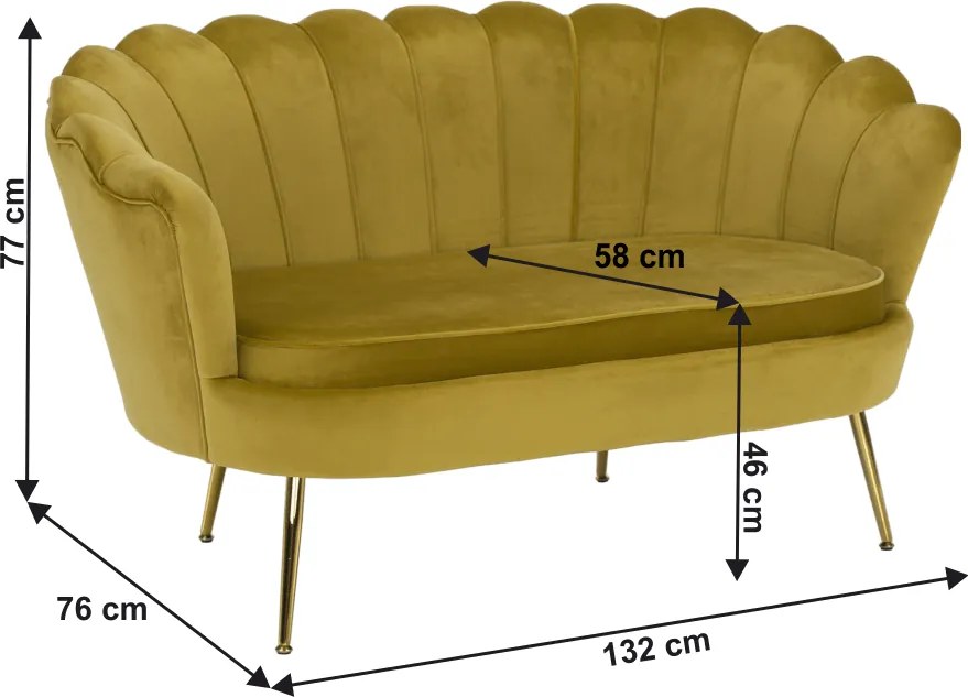 Bancă în stil Art-deco, catifea Velvet muştar/crom auriu, NOBLIN