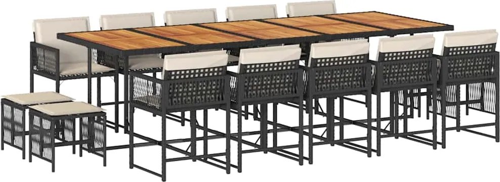 vidaXL Set mobilier de grădină cu perne, 15 piese, negru, poliratan