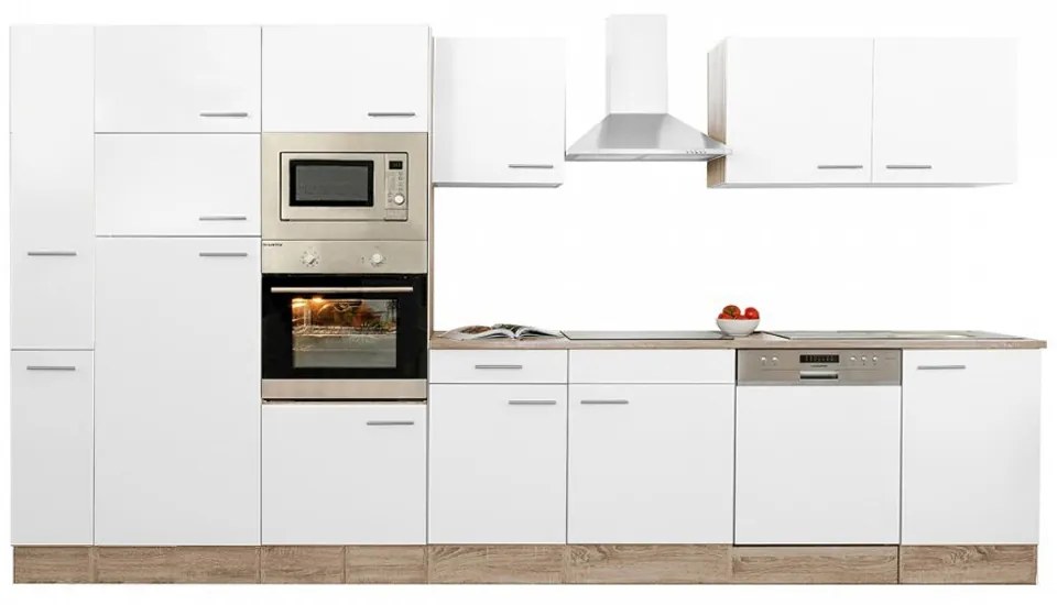 Mobilă de bucătărie Yorki 370, corp din stejar Sonoma, cu față alb satinat