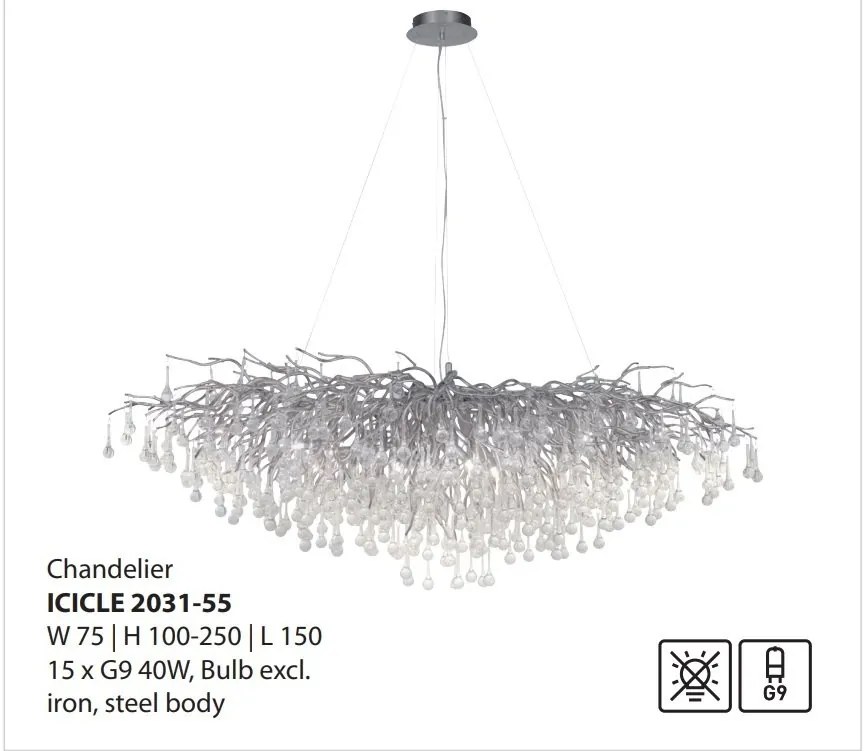 Lustra suspendata design magnific ICICLE crom, 75x150cm